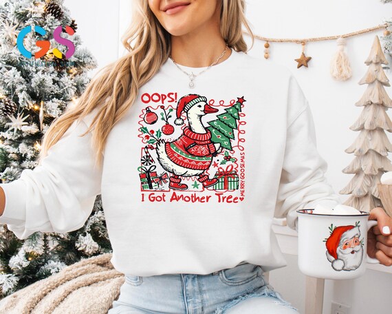 Retro Christmas Goose Sweatshirt, Christmas Tree Swetaer, Merry Goosemas Hoodie, Funny Christmas Gift