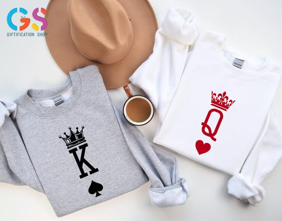 King And Queen Couple Sweatshirt, Matching Anniversary Sweater, Wifey Hubby&Heart Spade Motifs Hoodie