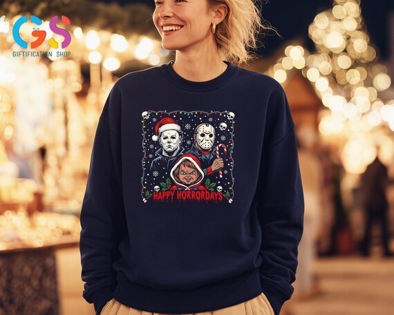 Christmas Horror Movie Sweatshirt, Holiday Creepy Character Sweater, Merry Xmas Lover Gift, Winter Apparel
