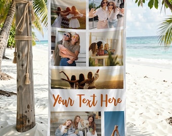 Custom Photo Collage Beach Towel, Personalized Summer Gift, Beach Bachelorette Favors, Customized Towel