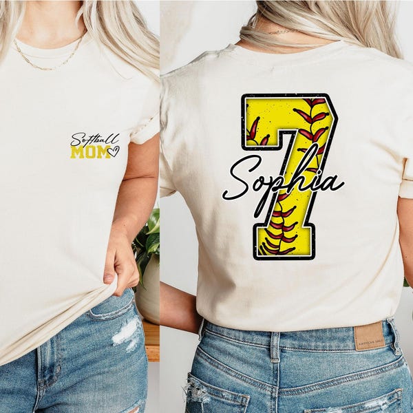 Personalized Softball Mom Shirt, Custom Name and Number Shirt, Customized Softball Mama T-shirt, Gift for Mom
