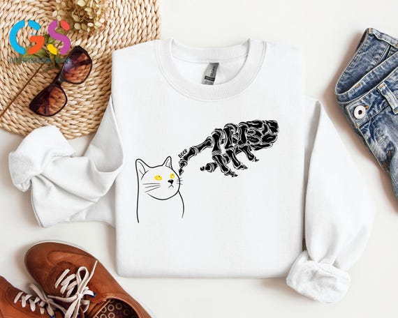 Funny Skeleton Cat Halloween Sweatshirt, Skeleton Hand Sweater, Boop Halloween Sweatshirt, Saracstic Skeleton With Cat Sweatshirt, Black Cat