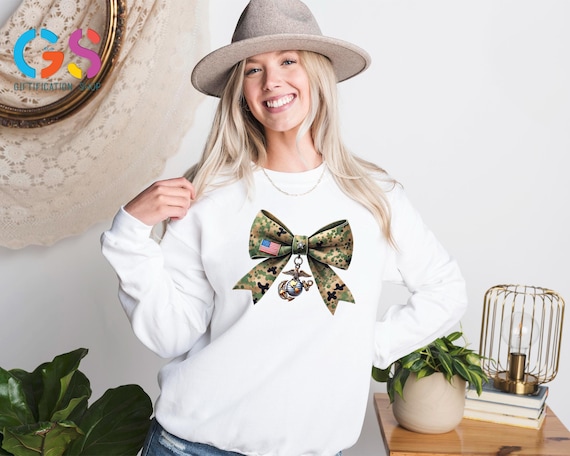 America Marine Sweatshirt, Patriotic Coquette Bow Anchor Sweater, Military Veteran Gift, USA 250th Anniversary Clothes