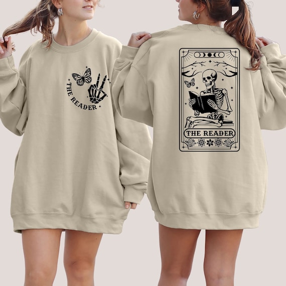 The Reader Tarot Card Sweatshirt, Skeleton Reading Sweatshirt, Book Lover Gift For Women, Book Lover Sweatshirt, Tarot Card Sweatshirt