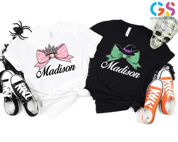 Custom Name Halloween Girl Shirt, Spooky Tee for Girls, Personalized Coquette Witchy Shirt, Halloween Gift for Girls