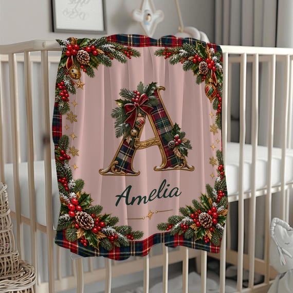 Custom Name Christmas Baby Blanket, Newborn Hospital Gift, Baby First Christmas Throw, Cozy Winter Xmas