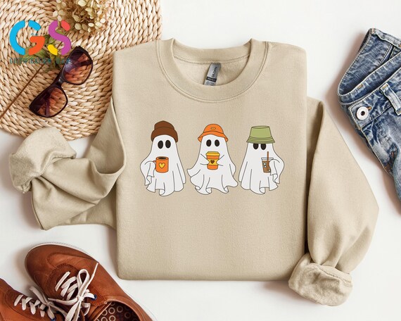 Funny Coffee Ghost Sweatshirt, Ghost Coffee Sweater, Cute Halloween Hoodie, Halloween Sweatshirt For Women, Halloween Gifts For Her