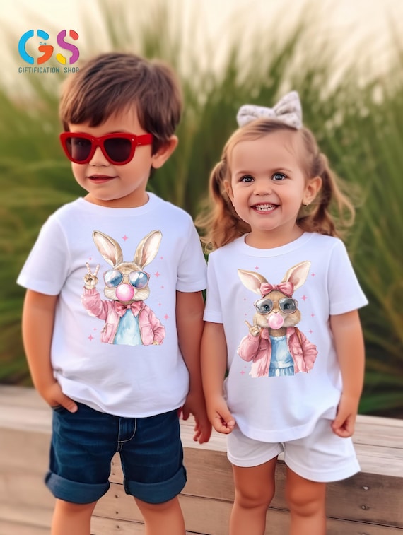 Easter Bunny Blowing Bubble Shirt, Easter Fun with Bunny and Bubbles,Playful Holiday Shirt with Coquette Bow Ears,Bubble Blower Tee for Kids