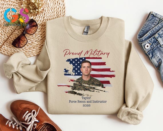 Custom Name And Photo Proud Military Sweatshirt, Patriotic Homecoming Gift, Personalized Army Family Hoodie
