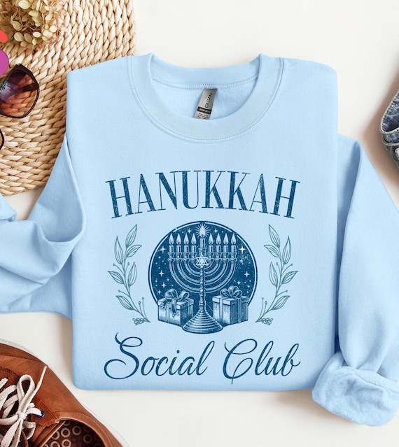 Hanukkah Social Club Sweater, Hanukkah Sweatshirt, Jewish Holiday Gift, Menorah Jumper, Chanukah Apparel, Festival of Lights Sweatshirt