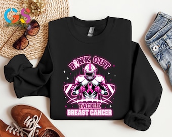Neon Pink Out Sweatshirt, Tackle Breast Cancer Football Sweater, Pink Ribbon Hoodie, October Awareness Sweater,Cancer Fighter Gift