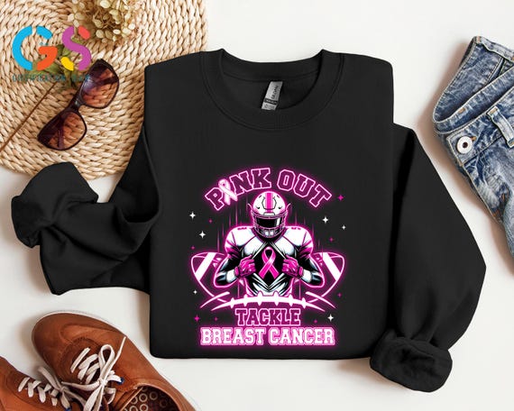 Neon Pink Out Sweatshirt, Tackle Breast Cancer Football Sweater, Pink Ribbon Hoodie, October Awareness Sweater,Cancer Fighter Gift