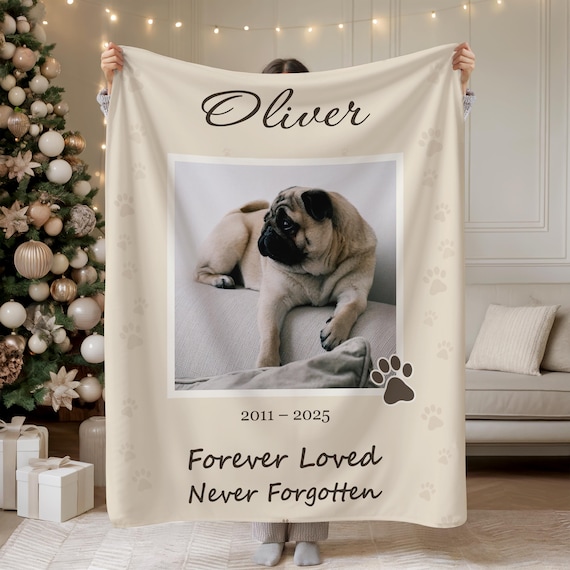 Personalized Dog Photo Blanket, Custom Name Dog Memorial Gift, Loss Of Dog Keepsake