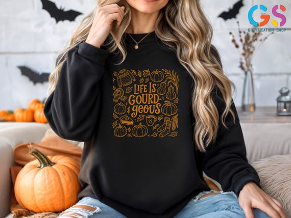 Cute Pumpkin Autumn Sweater, Life Is Gourd, Fall Sweatshirt, Thanksgiving Halloween Gift, Spooky Season Sweater, Funny Fall Quote Sweater
