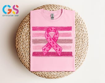 Pink Ribbon Stripes Tshirt, Brushstroke Breast Cancer Awareness Sweatshirt, In October We Wear Pink Hoodie