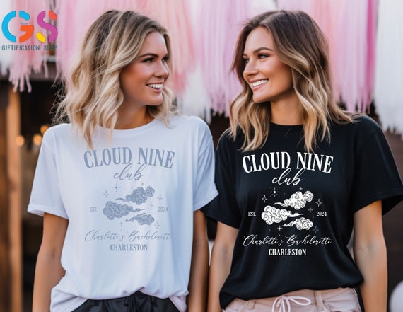 Cloud Nine Est 2025 Bachelorette Shirt,Personalized Bachelorette Shirt,Bride On Cloud 9,Custom Bach Club Tee Location and Name Bride Shirt