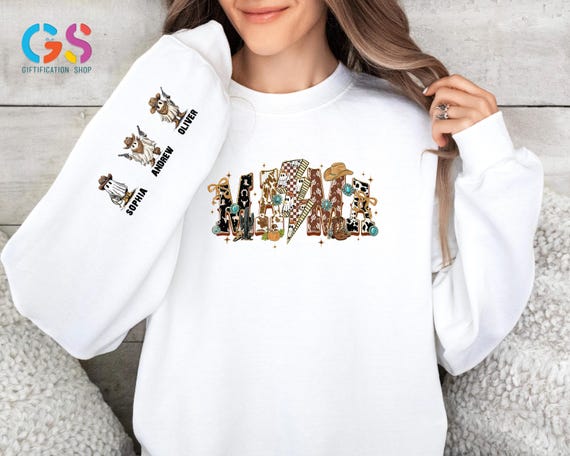 Custom Halloween Howdy Mama Sweatshirt, Spooky Mama Sweater with Kids Names, Western Halloween Hoodie, Halloween Gift for Mom