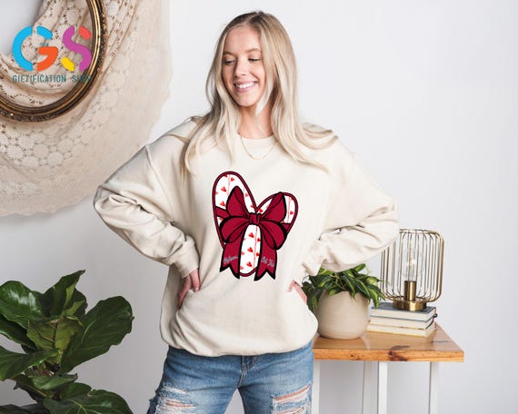 Coquette Bow Valentine Bama Sweatshirt, Home Sweet Women Football Heart Sweater, Sport Game Day Hoodie