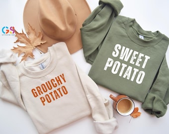 Custom Couples Thanksgiving Sweatshirt, Sweet Potato Grouchy Potato T-Shirt, Funny Fall Matching Tee