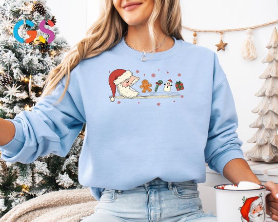 Santa Game Chasing Gingerbread Sweatshirt, Funny Christmas Sweater, Retro Christmas Winter Hoodie, Vintage Merry Christmas Gift
