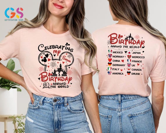 Custom Name Birthday Girl Shirt,Birthday Around the World Shirt,Celebrating My Birthday Shirt, Personalized Birthday Girl Shirt,Gift for Her