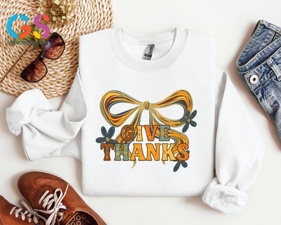 Give Thanks Sweatshirt, Thankful Coquette Bow Sweater, Fall Season Hoodie, Brushstroke Thanksgiving Sweatshirt, Religious Gift