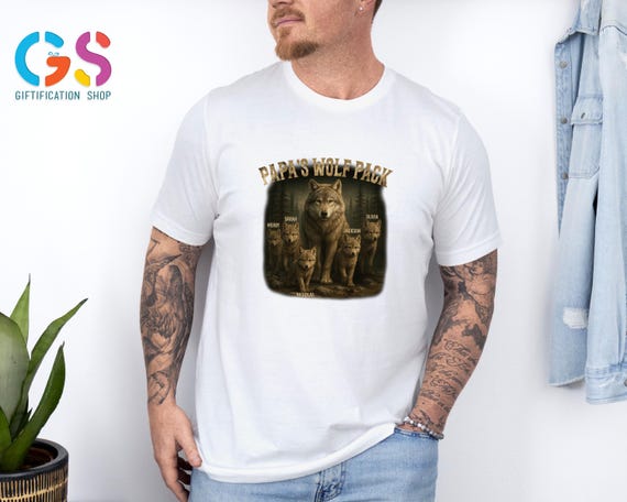 Personalized Papa's Wolf Pack Shirt, Grandpa Wolf Pack Shirt, Family Wolf Shirts, Wild Animal Lover Shirt, Daddy Wolf Shirt, Fathers Day Tee