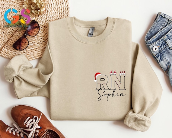 Personalized Christmas Registered Nurse Sweatshirt, Christmas Gift for RN Nurse, Christmas Nurse Life Sweater, RN School Nurse Holiday Shirt