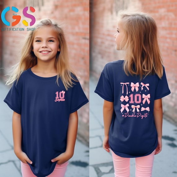 Custom Name Double Digit Era Coquette Bow T-shirt, My Birthday Party Tee, Personalized Happy Teen Girl Shirt