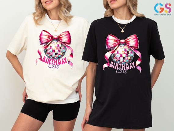 Birthday Girl Shirt, Pink Coquette Bow Birthday Shirt, Coquette Bow Disco Ball Shirt, Birthday Girl Gift,Trendy Birthday Shirt, Gift for Her