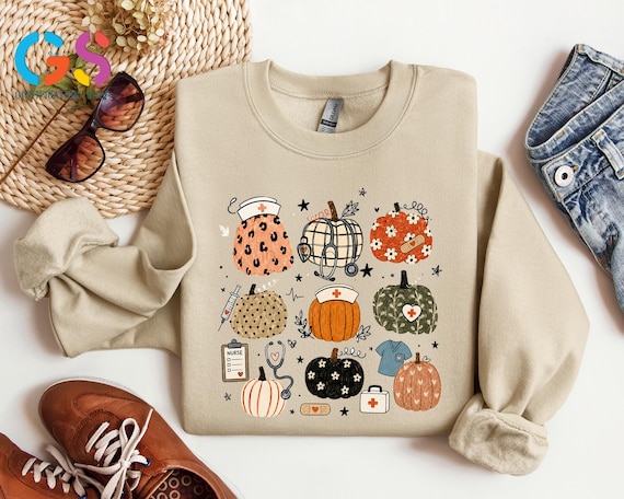 Fall Nurse Sweatshirt, Pumpkin Stethoscope Shirt, Cute Autumn Nursing Tee, Thanksgiving Gift for Nurse