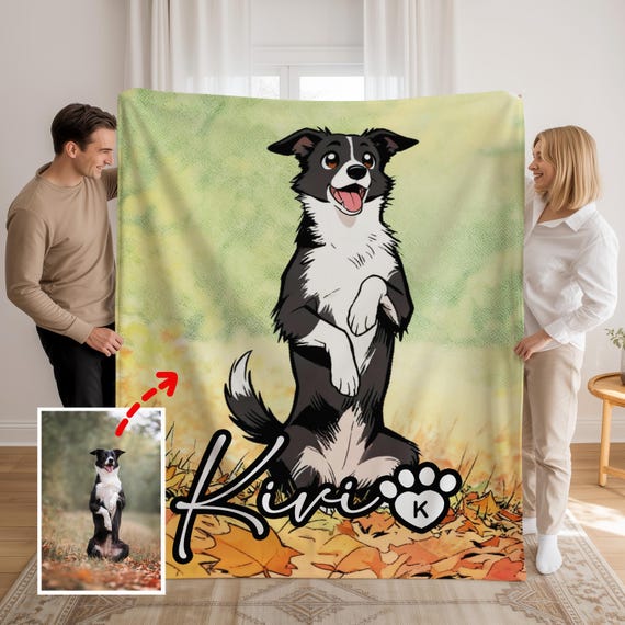 Custom Pet Photo Blanket, Personalized Dog Sherpa Throw, Dog Face and Name Memory Gift