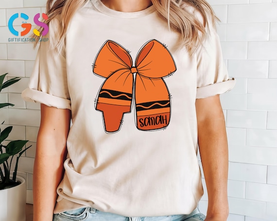 Custom Name Teacher Shirt,Personalized Teacher Coquette Bows Shirt, Teacher Appreciation Tee, Crayon Bow Shirt, Teacher Gift,Back To School