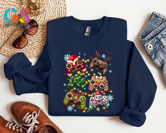 Gamer Christmas Sweatshirt, Xmas Controller Sweater, Christmas Video Games Lover Gift, Santa Hat Controller Hoodie, Christmas Gamer Gift
