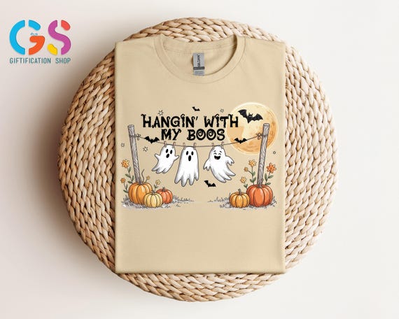 Funny Hanging Ghosts Tshirt, Halloween Boos Shirt, Hangin’ With My Boos Shirt, Halloween Ghost Tee,  Pumpkin and Bats Shirt, Halloween Gift