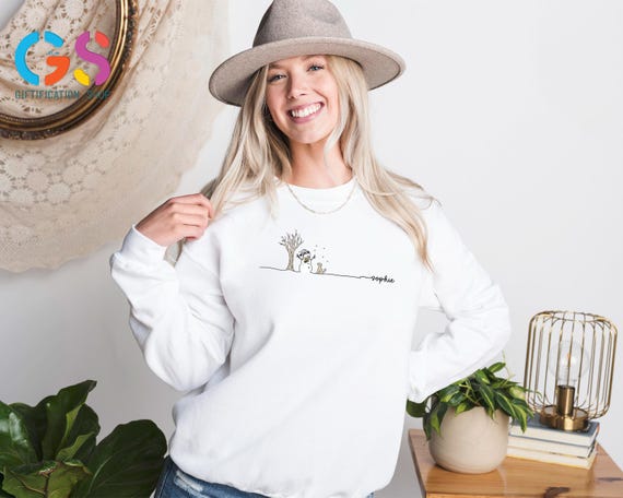 Personalized Snowman Tree And Dog Sweatshirt, Custom Name Winter Snowflake Sweater, Snow Day Hoodie