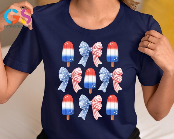 USA Ice Cream Shirt, Patriotic Coquette Bow Shirt, Usa Flag Shirt, Independence Day Shirt Land of Liberty, American Girl Shirt, Summer Shirt