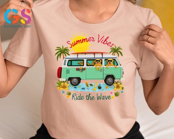 Summer Vibes Shirt, Surf Bus Tee, Summer Tshirt, Ride The Wave Shirt, Travel Mode Shirt, Sunshine Shirt, Summer Gifts, Cute Dogs Shirt