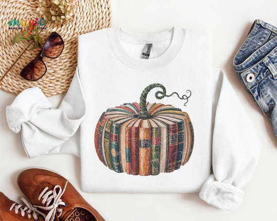 Fall Book Pumpkin Sweatshirt, Halloween Bookish , Book Lover Gift, Cozy Season Reader Hoodie, Librarian Gifts