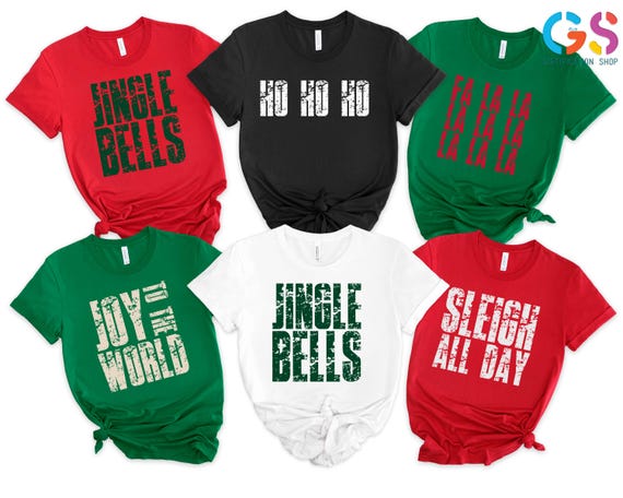 Christmas Matching Shirt, Retro Christmas Tee, Jingle Bells, Joy to the World, Ho Ho Ho, Fa La La, Sleigh All Day, Holiday Gift