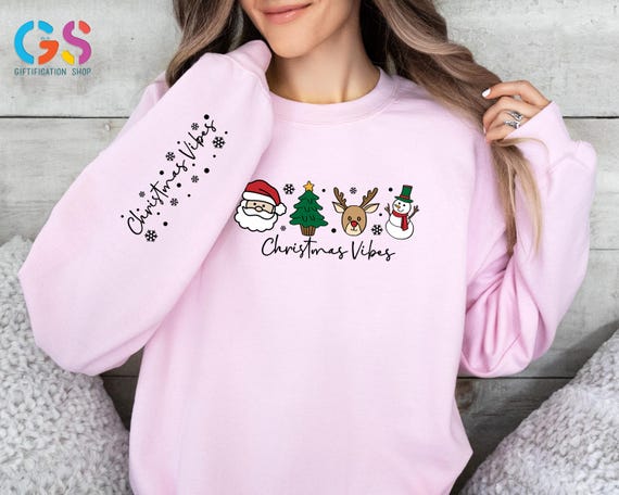 Christmas Vibes Sweatshirt, Santa Claus Christmas Tree Reindeer Snowman Sweater, Merry Christmas Holiday Gift