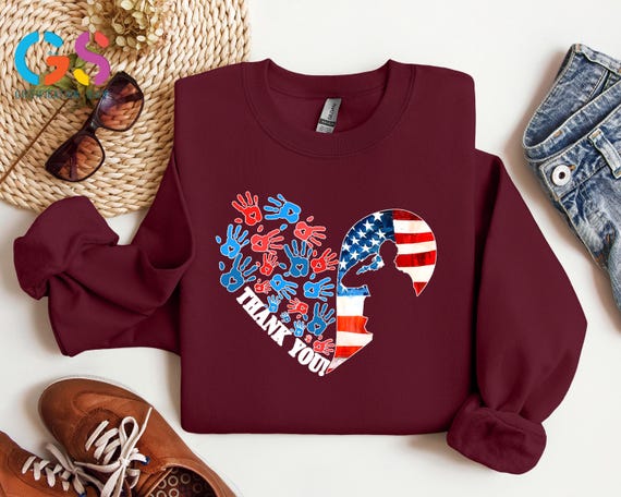 Veterans Day Sweatshirt, Thank You Vet Sweater, USA Pride American Flag Apparel, Military Soldier Memorial Clothing
