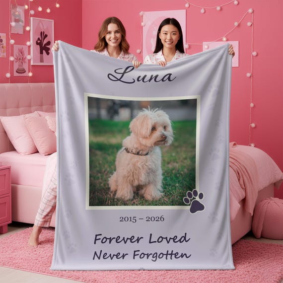 Custom Dog Photo Blanket, Personalized Name Memorial Keepsake (Sherpa or Minky)