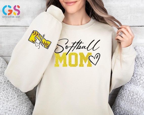 Custom Name and Number Softball Mom Sweatshirt, Personalized Softball Mom Sweater, Customized Softball mom Gift, Custom Softball Mom Hoodie