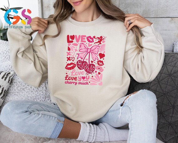 Love You Cherry Much Sweatshirt, Disco Ball Cheery Sweater, Xoxo Sweatshirt, Cupid Sweater, Boho Valentines Day Crewneck Sweatshirt