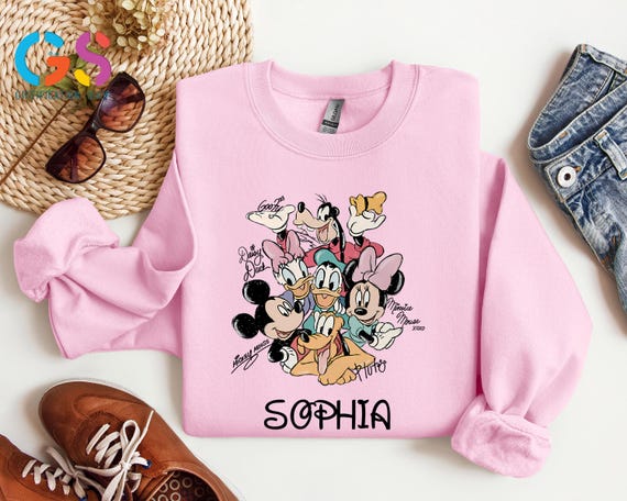 Custom Name Mickey And Friend Cartoon Disney Sweatshirt, Personalized Disney Character Family Sweater