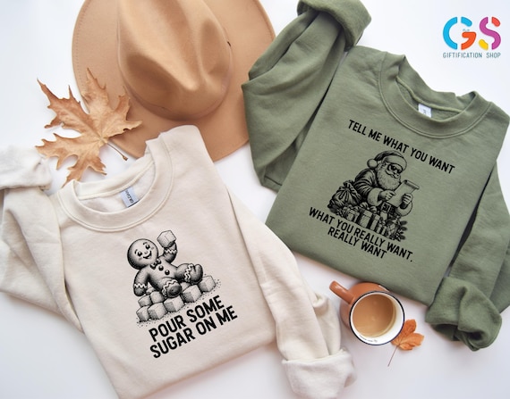 Custom Matching Christmas Sweatshirt, Funny Santa Claus and Gingerbread Man Hoodie, Xmas Sweat