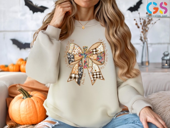 Jesus God Is Within Her Coquette Sweatshirt, Christian Thanksgiving Sweater, She Will Not Fall Hoodie, Coquette Bow Thankful Sweater