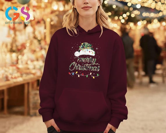 Camo Hat Merry Christmas Sweatshirt, Santa Secret Holiday Sweater, Camouflage Hunting Xmas Hoodie, Hunter Gift