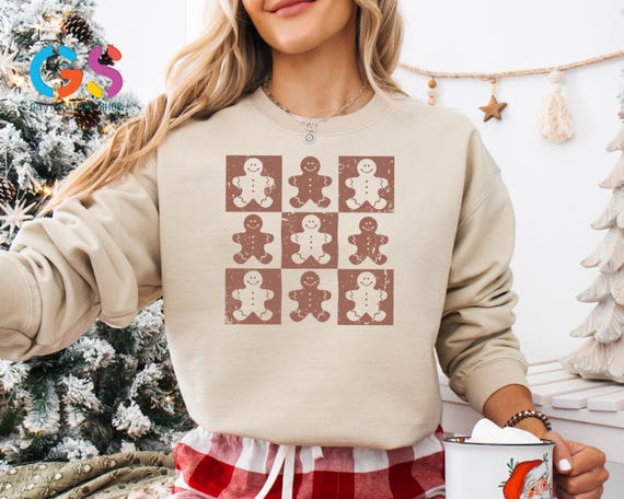 Retro Checkered Gingerbread Man Sweatshirt, Trendy Distressed Christmas Sweater, Retro Christmas Hoodie, Vintage Xmas Holiday Sweater